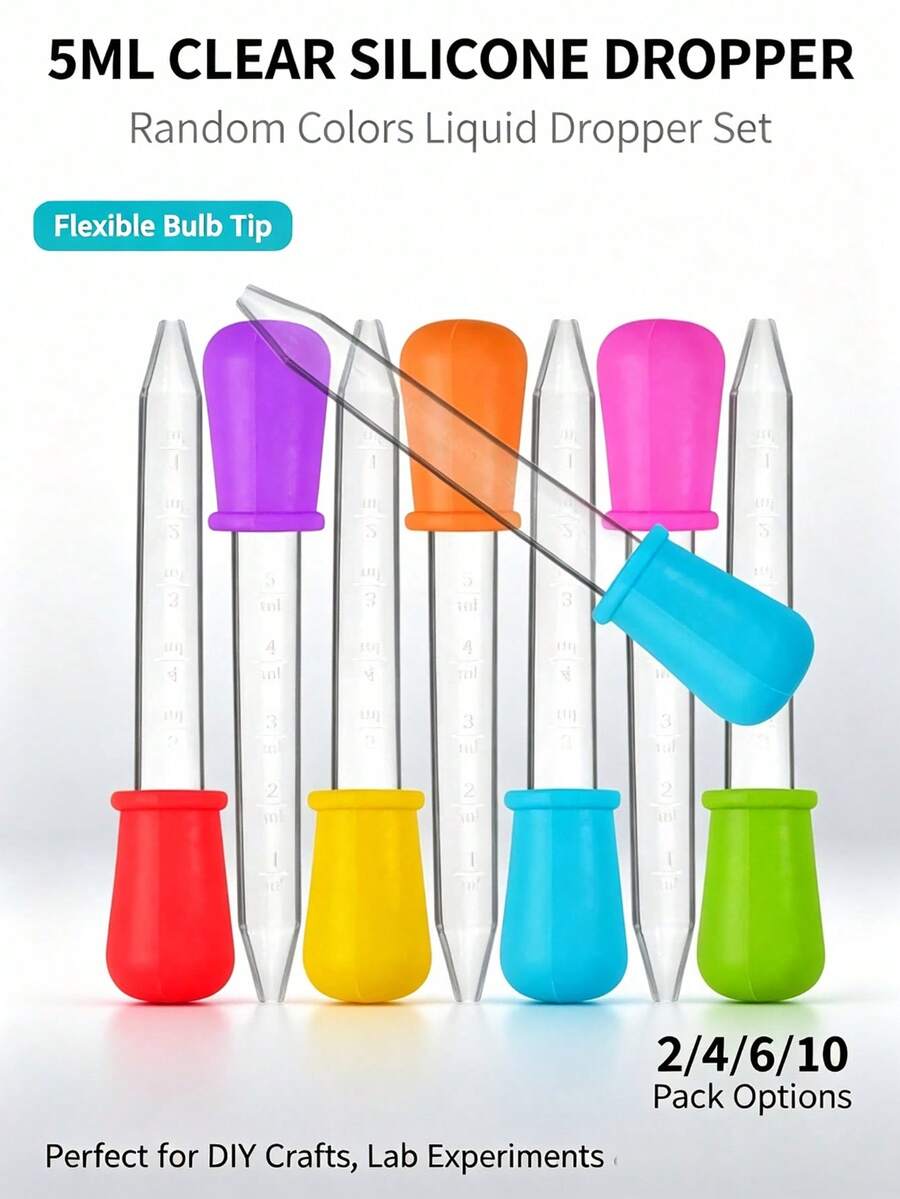 3PCS 5ml Transparent Silicone Bulb Droppers, Random Multi-Color Options, Multiple Specification Sets, Soft Silicone Suction Head For Easy And Smooth Liquid Transfer, Simple And Convenient Operation, Suitable For Various DIY Crafts, Paint Dispensing And Mixing, Also For School Laboratory Science Experiments, Meeting Fun Science Innovation And Home Crafting Needs - Multicolor - View 1
