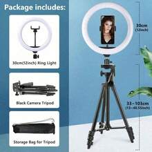 AXNEN Lampu Ring LED 12 Inci dengan Tripod yang Dapat Diatur dan Dudukan Ponsel - Kit Pencahayaan Profesional untuk Fotografi & Live Streaming, 3 Mode Cahaya, Paduan Aluminium Ringan - Dark Grey - View 12