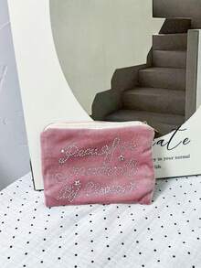 Japanese & Korean Style Niche Design Ins Aesthetic Rhinestone Storage Bag, Handheld Mini Bag For Instant Camera, Student Makeup Bag, CCD Camera Portable Pouch, Sanitary Pad Storage Bag, Clutch Bag - Watermelon Pink - View 3