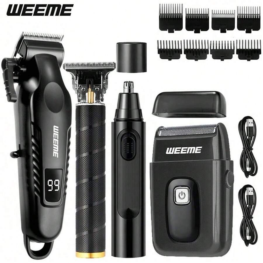 WEEME 4-In-1 Men's Electric Shaver And Trimmer Set, Includes Nose Hair Trimmer And Shaver, Multi-Functional Grooming Tools For Trimming, Shaving And Cleaning, Suitable For Home Use, Travel, And As A Gift For Boyfriend Or Father