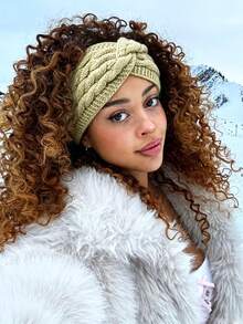 DUOJIAOYAN 1pc Autumn/Winter New Style Cable Knit Outer Layer With Thick Fleece Lining Wide Elastic Hair Band, Suitable For Sports, Cold Protection And Warmth, Hair Band Accessory, Sports Headband - Multicolor - View 7
