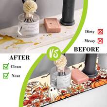 1pc Halloween Ghost Pumpkin Pattern, Sink Faucet Absorbent Mat, Drainage Mat, Suitable For Kitchen, Bathroom Sink, Countertop, Drainage Mat, Diatomaceous Earth Material, Trimmable, Quick-Drying Mat - Multicolor - View 6