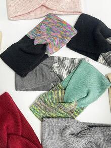 DUOJIAOYAN 1pc Autumn/Winter New Cross Gradient Dual-Color Patchwork Wide Elastic Hair Band, Sports Cold-Proof Warm Headband Accessory - Multicolor - View 3
