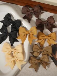 10pcs Classic Earth Tone Bow Hair Clips Set, Ribbed Elastic Hair Accessories, Simple Daily Hair Ornaments For Girls - Mixed color - View 10