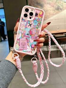 Casing Ponsel Minimalis Tebal Berongga Tahan Guncangan dengan Tali Selempang Motif Pesawat Berwarna Merah Muda Beralur, Casing Lembut Kompatibel dengan iPhone/Penutup Pelindung Ponsel - MultiWarna - View 4