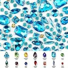 250pcs/Pack, Assorted Shapes, Multi-Color Rhinestones, Colorful Hand-Sewn Crystals, Gold Claw, Clothing, Apparel, Shoes, Hats, Bags DIY Materials, Accessories - Assorted Shapes Gold Claw 250pcs - View 32