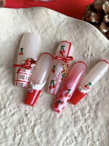 4/8pcs Christmas Atmosphere Nail Charms, Exquisite Hanging Nail Art Accessories, Bow And Star Pendant Design, Available In Red, White, Light Brown, Gold, Small And 3D With Dynamic Feel, Suitable For Christmas Theme Nail Art - Multicolor - View 3