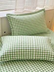 1/2pcs Soft Fluffy Fleece Pillowcases, Pink And White Plaid Pattern, Warm Plush Bed Pillowcases, Without Pillow Insert - Green - View 8