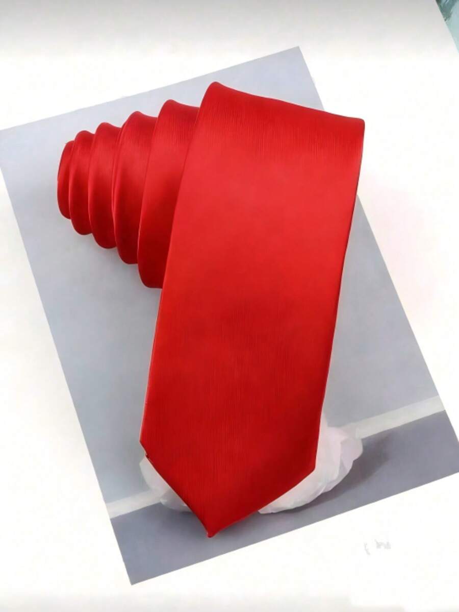 1pc Men's Solid Color Smooth Shiny Texture 5CM Ultra-Thin Polyester Necktie, Suitable For Wedding, Celebration, Christmas, Thanksgiving - Red - View 1