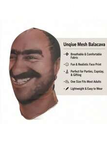Breathable Mesh Full Face Mask With Realistic 3D Portrait Print, Fun Accessory For Parties, Cosplay And Creative Pranks, Perfect For Masquerade And Theme Parties - Multicolor - View 5