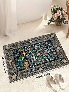 1pc Animal Pattern Rug, Bohemian Style Machine Washable Living Room Carpet, Vintage Soft Dining Room Rug, Non-Slip Wear-Resistant Large Size Carpet, Suitable For Office, Bedroom, Living Room, Entryway Welcome Mat - Navy Blue - View 4
