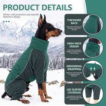 Quilted Dog Coat With Leg Coverage, Warm Winter Dog Jacket, Soft Fleece Pet Clothes, Windproof Dog Jumpsuit For Small Medium Large Dogs - Multicolor - View 5