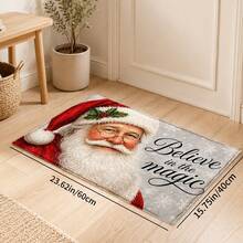 1pc Santa Claus Print Faux Wool Rug, Vintage Santa Portrait And "Believe In The Magic" Letter Pattern Carpet, Classic Holiday Winter Home Decor, Suitable For Entryway, Kitchen, Living Room, Bedroom - Multicolor - View 10