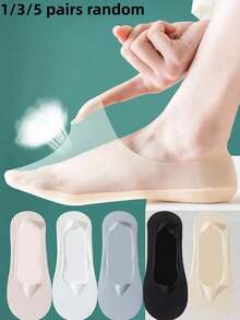 1/3/5 Pasang Kaos Kaki Ultra Tipis Tak Terlihat untuk Musim Panas, Kaos Kaki Dalam Wanita Warna Solid Tanpa Jahitan Jala Anti Selip Silikon, Hadiah Halloween - MultiWarna - View 7
