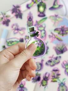 50pcs Green & Purple Forest Stickers For Scrapbooking, Planner, Phone Case, Refrigerator, Diary, Guitar, Helmet, Skateboard, Laptop, Self-Adhesive Decals - Green Purple Forest - View 4