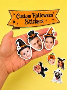 Custom Halloween Face Stickers, Custom Party Photo Decorations, Candy Bag Wrappers, Cup Stickers, Snack Stickers, Ghost And Pumpkin Gift Tags - Multicolor - View 2