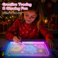 19 Inch LED Drawing Board With 12 Marker Pens Built-In Stand 16 Neon Glow Modes Timer Easy-Clean LCD Writing Tablet For Birthday Halloween Party Favors Home School Travel Fun - 19 Inch - View 3