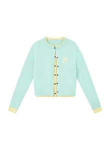 Women's Autumn/Winter Korean Sweet Style Contrast Color Floral Embroidered Knit Cardigan, Round Neck Single-Breasted Sweater Knit Outerwear - Mint Green - View 6