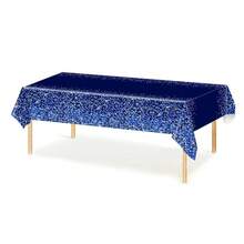 3pcs 137*274CM/54*108IN Party Decoration Disposable Tablecloth, Blue Gradient Gold Powder Pattern Tablecloth, Suitable For Various Theme Parties And Daily Decorative Use - Multicolor - View 5