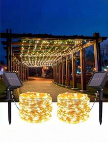 Outdoor LED Solar String Lights, Copper And Silver Wire, Solar Powered LED String Lights, Solar Christmas Decorative Lights For Garden, Camping, Wedding, Yard, Patio Decoration - Aaaa - View 2
