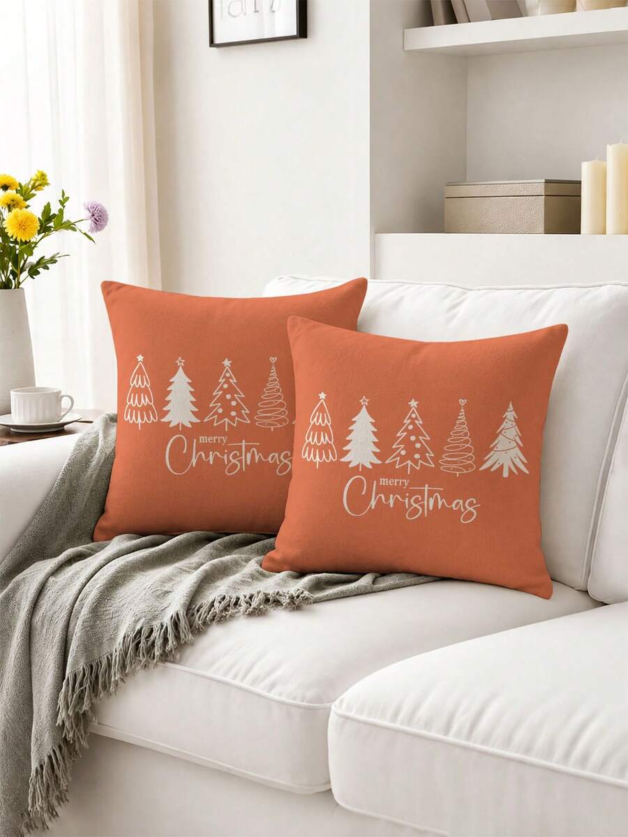 2pcs Christmas Linen Blend Breathable Cushion Covers, Santa Claus, Christmas Numbers, Reindeer, Snowman, Snowflake, Christmas Decor, Merry Christmas Gifts, Hypoallergenic Polyester Material, Hidden Zipper, No Filling, Suitable For Home Decor, Living Room, Throw Pillow Cases, Pillow Covers, Cushions, Cushion Covers, Sofa Decorative Pillows, Decorative Sofa Pads, Home Decor, Soft Pads - Multicolor - View 1