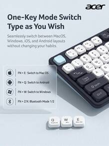 Acer OKR232 Dual-Mode Keyboard And Mouse Set, Fully Compatible With PC And Tablet, Rechargeable With Display, Bluetooth 5.0 + 2.4G Wireless, 100-Key Compact Layout, One-Key Switch For Mac/Win/Android - View 8