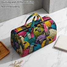 RIDESAY Quilted Travel Tote Bag, 1pc, With Colorful Cartoon Sheep Print - Large Capacity Quilted Polyester Material, Suitable For Weekend Short Trips, Outdoor Hiking, Shopping, Luggage Bag, Rectangular Portable Bag - Multicolor - View 2