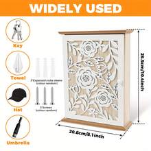 Lockable Wooden & Metal Key Cabinet - 6-Hook Wall-Mounted Key Storage Organizer, Tree Branch Design, Suitable For Home, Hallway, Office - Can Store House Keys, Access Cards, Remote Keys (No Assembly Required) - White - View 5