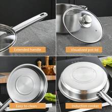 Stainless Steel 3Pcs Cookware Set Saucepan Stockpot Fry Pan W/Lids Steel Handle - View 11