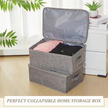 Fabric Storage Box, Foldable With Lid, Suitable For Clothes, Toys And Home Storage, Linen Material, Bedroom Storage Organizer Box - Grey - View 5