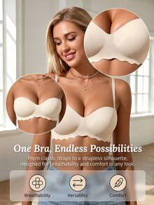 Women's Seamless Bandeau Bra, Push-Up Bra With Detachable Straps, Non-Slip Wireless Invisible Bra, Suitable For Weddings And Parties - Apricot - View 7