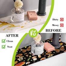 1pc Mushroom Design Sink Faucet Water Absorbent Mat, Drainage Mat, Suitable For Kitchen, Bathroom Sink, Countertop, Drainage Mat, Diatomaceous Earth Material, Cuttable, Quick Drying Mat - Multicolor - View 7