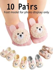 10/5/1 Pair Baby Boys & Girls 3D Plush Bear Non-Slip Floor Socks, Soft & Cute Indoor Socks, Suitable For Newborns, Infants, Toddlers, Autumn/Winter Daily Wear - Multicolor - View 11