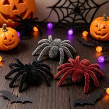 10PCS Halloween Flocked Spider Scary Realistic Fuzzy Fake Spider Haunted House Props Bar Decoration, Halloween Party Decoration Supplies - Flocked Spider - View 1