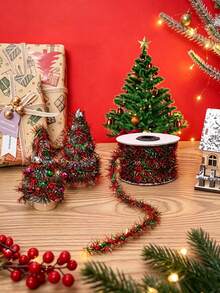 1pc Red And Green Twisted Flower Garland Decorative Ribbons, Rolls Of 10yard Gift Box Wrapping Ribbons, Perfect For Crafts, Ideal For Christmas Trees, Birthday Celebrations, Weddings, Home Decor - Multicolor - View 3