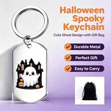 Halloween Ghost Women's Keychain, "Tis The Season To Do Spooky", Cute 3 Ghost Pattern Key Ring, Holiday Gift, Comes With Black Velvet Storage Bag, Suitable For Friends, Birthday, Halloween Party Gift - B - View 1