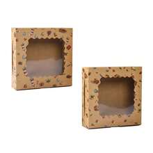 6 Pack Christmas Kraft Gift Boxes With Scalloped Clear Window, Vintage Xmas Pattern Printed Holiday Favor Boxes, Sturdy Decorative Paper Gift Containers, Perfect For Christmas Presents & Holiday Party Favors - Multicolor - View 11
