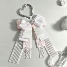 1pc Heart Buckle Satin Ribbon Bow Bag Charm, Lace Long Ribbon Polka Dot Woven Tape Anime Cosplay Live Concert Lolita Ita Bag Idol Support Fabric Rose Plush Wing Decoration Accessory Sweet Style Otaku Collection Handmade Peripheral Ornament - A - View 6