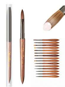 Olasalon Acrylic Nail Brush, Sandalwood Handle, Suitable For Professional Application Of Acrylic Nail Polish And Acrylic Powder - Chocolate Brown - View 9
