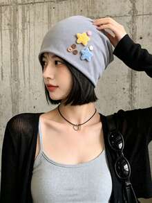 1pc Japanese Style Cute Plush Star Hat For Women, Autumn/Winter Windproof Warm Beanie With Ear Flaps, Face-Slimming Slouchy Cap, Suitable As Holiday Gift - A - View 4