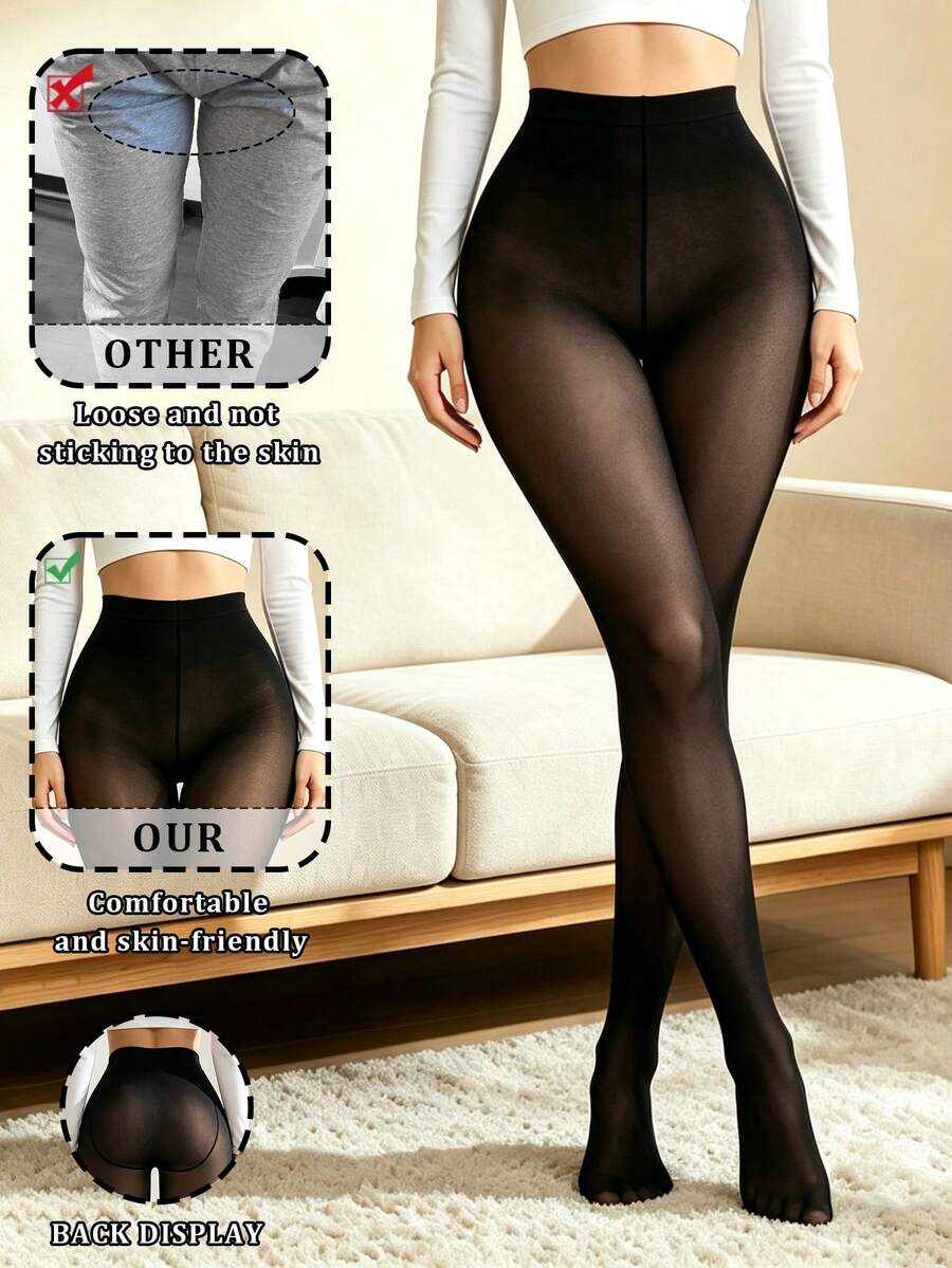 Women's Pantyhose 80D Soft Solid Color Tights Semi-Opaque High-Rise Leggings Black Minimalist Solid Color Tights Suitable For Daily Wear - Black - View 1