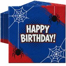 Red Blue Spider Web Happy Birthday Paper Napkins, Spider Theme Disposable Party Napkins, Comic Style Birthday Tableware Decorations, Party Supplies - Multicolor - View 2