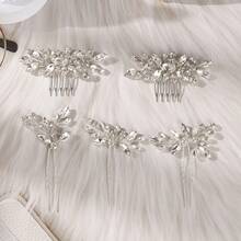 5Pcs Shiny Casual Iron Hair Combs Bridal Wedding Hair Accessories All Seasons - Silver - View 4