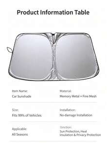 Universal Car Front Windshield Sun Shade Set, Sun Shade + Side Window Mesh, Convenient Storage Design, No Drilling Required Car Sun Shade Canopy, Extra Large Size, Full Edge Seamless Fit, High-Density Blackout Fabric With Reflective Coating, Blocks Sunlight, Protects Car Interior, Car Privacy Curtains, Universal Fit For Sedans, SUVs And Trucks, Durable Car Interior Protection Accessories - Silver - View 7