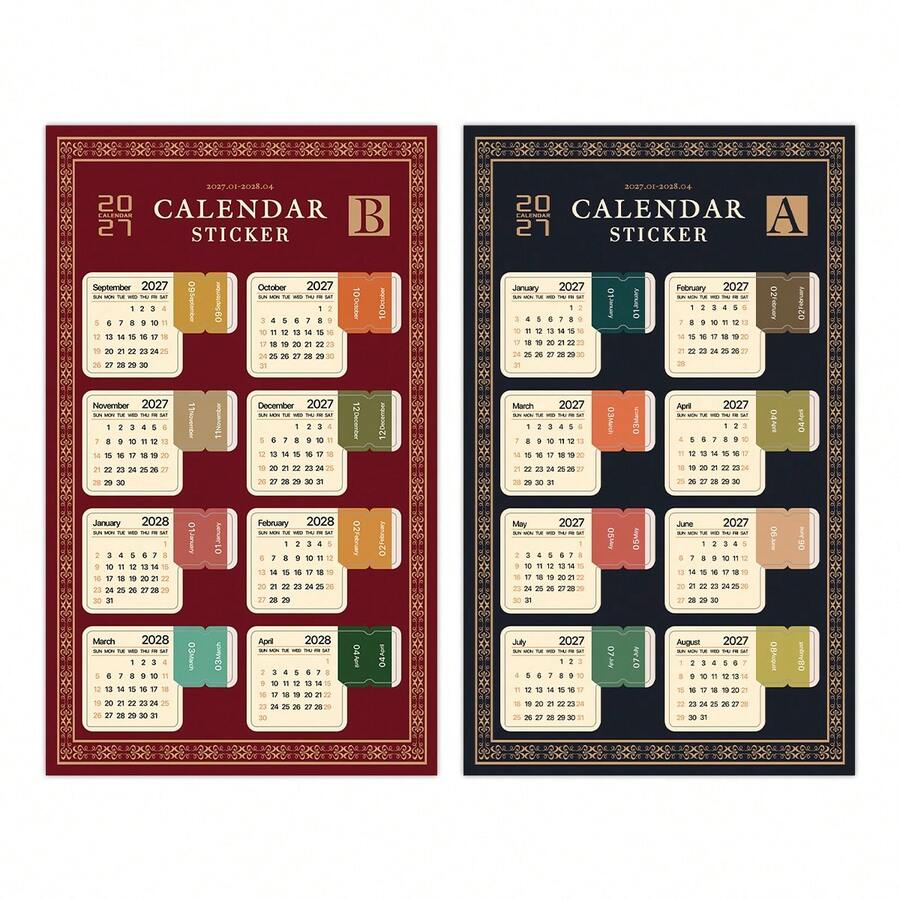 2 Sheets 2027 Monthly Calendar Stickers, 2027.01-2028.04 Self-Adhesive Monthly Calendar Index Stickers, Diary Classification Stickers, Notebook And Planner Calendar Index Labels - A - View 1