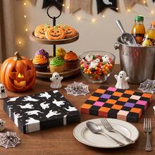 20/40/60PCS Halloween Napkins, Cute Ghost & Colorful Checkered Paper Napkins, 2-Ply Disposable Halloween Party Supplies For Table Decor - Halloween Napkins - View 3