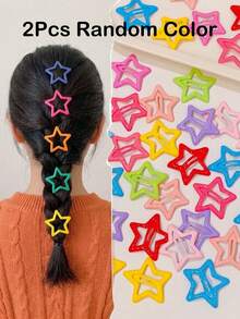100Pcs Random Multi-Color Metallic Star Snap Hair Clip - Women Y2K Non-Slip Barrette For Party & Daily Streetwear Fashion Outfits - Multicolor - View 13