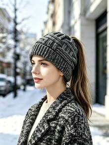 Autumn/Winter Warm Wool Earflap Hat, Open Design Convenient For Ponytail, Suitable For Daily Outings And Outdoor Walks, A Warm And Windproof Knitted Hat, Suitable For Long Hair Care In Autumn/Winter - A - View 5