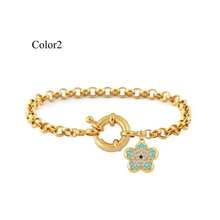 1pc New Fashion Colorful Flowers Spring Buckle Stainless Steel Chain Bracelet For Women - Flowers - View 6
