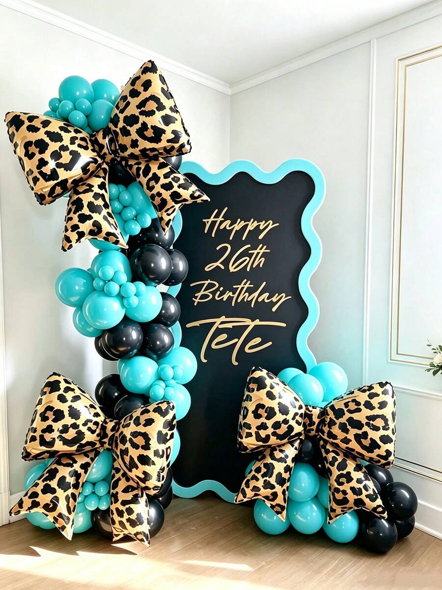 95pcs Lake Blue Black Leopard Print Bow Balloon Garland Arch Kit-Large ...
